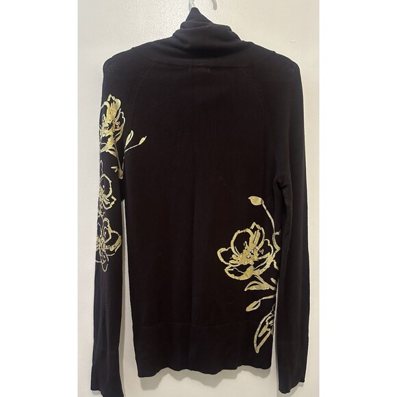 Cache Womens Jacket Small Vintage Floral Knit Zipper Front Brown Gold Metallic - Picture 2 of 4